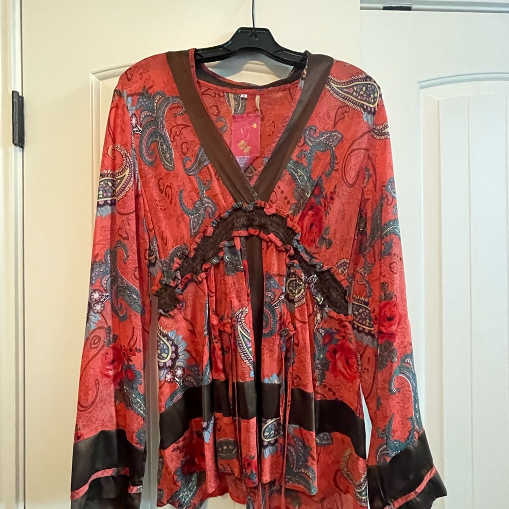 Johnny Was Orange and Brown Paisley Blouse